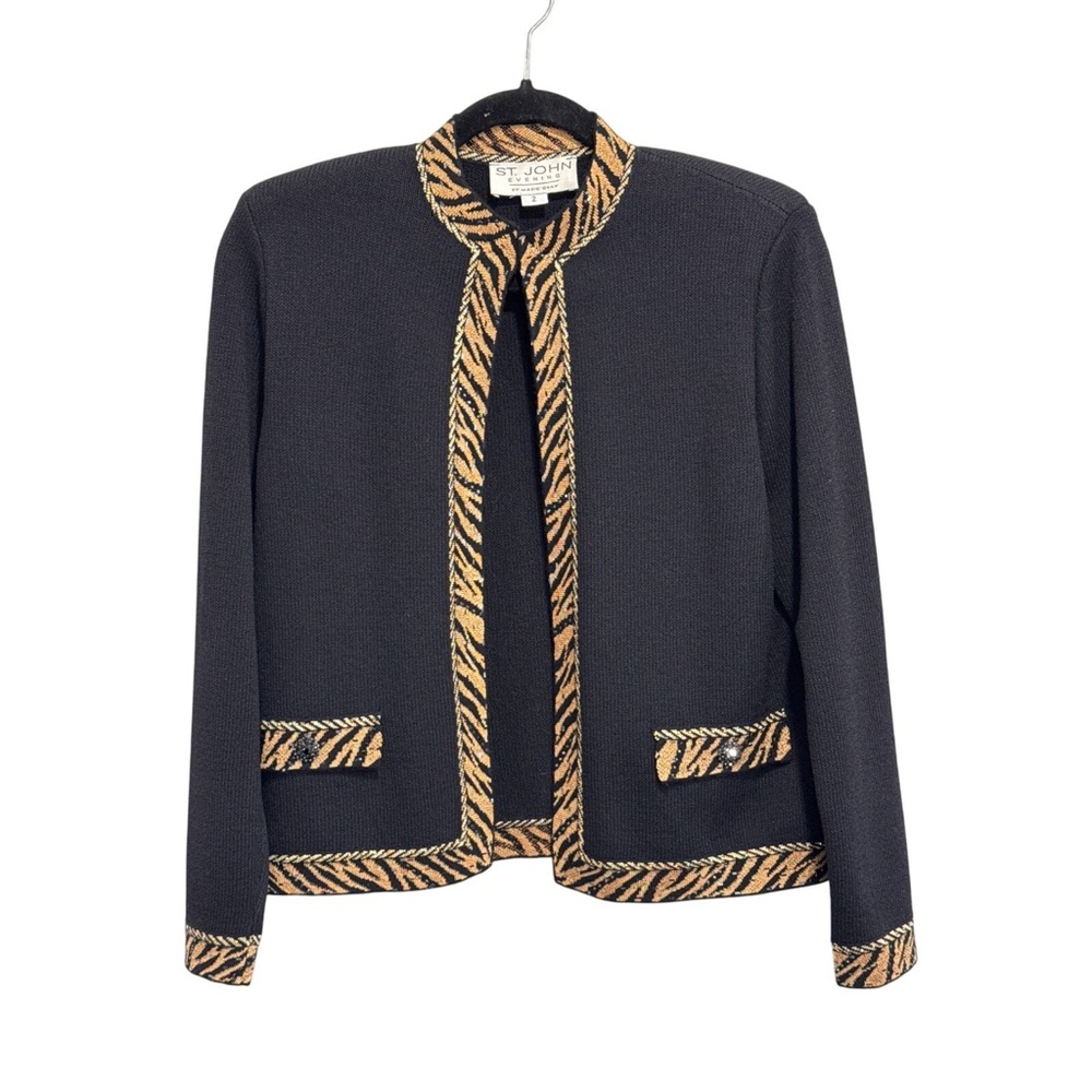 St. John Evening by Marie Gold and Black Sequin Tiger Animal Jacket size 6 small
